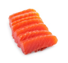 Photo of Tasty sashimi (slices of raw salmon) isolated on white