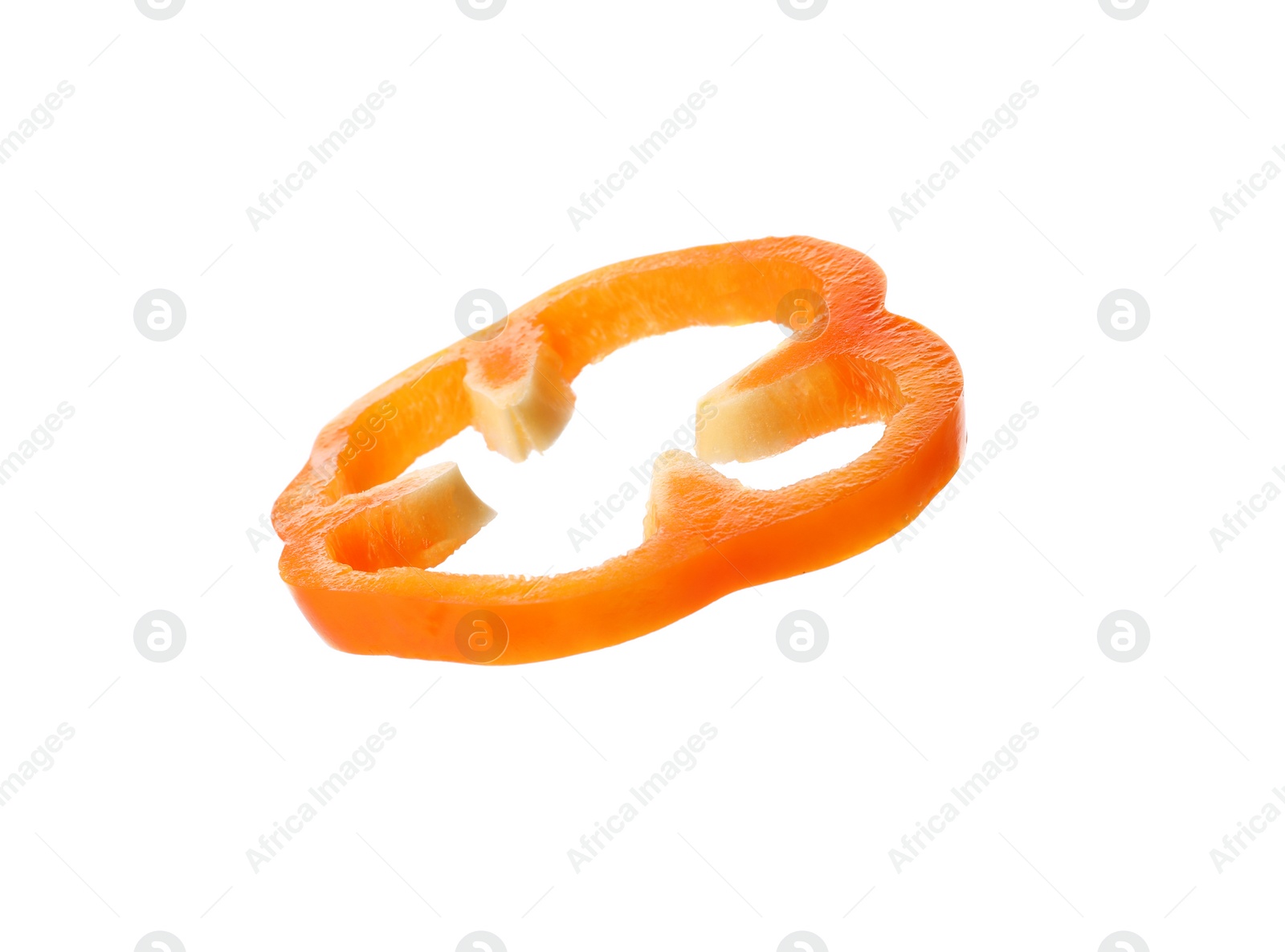 Photo of Slice of ripe bell pepper on white background