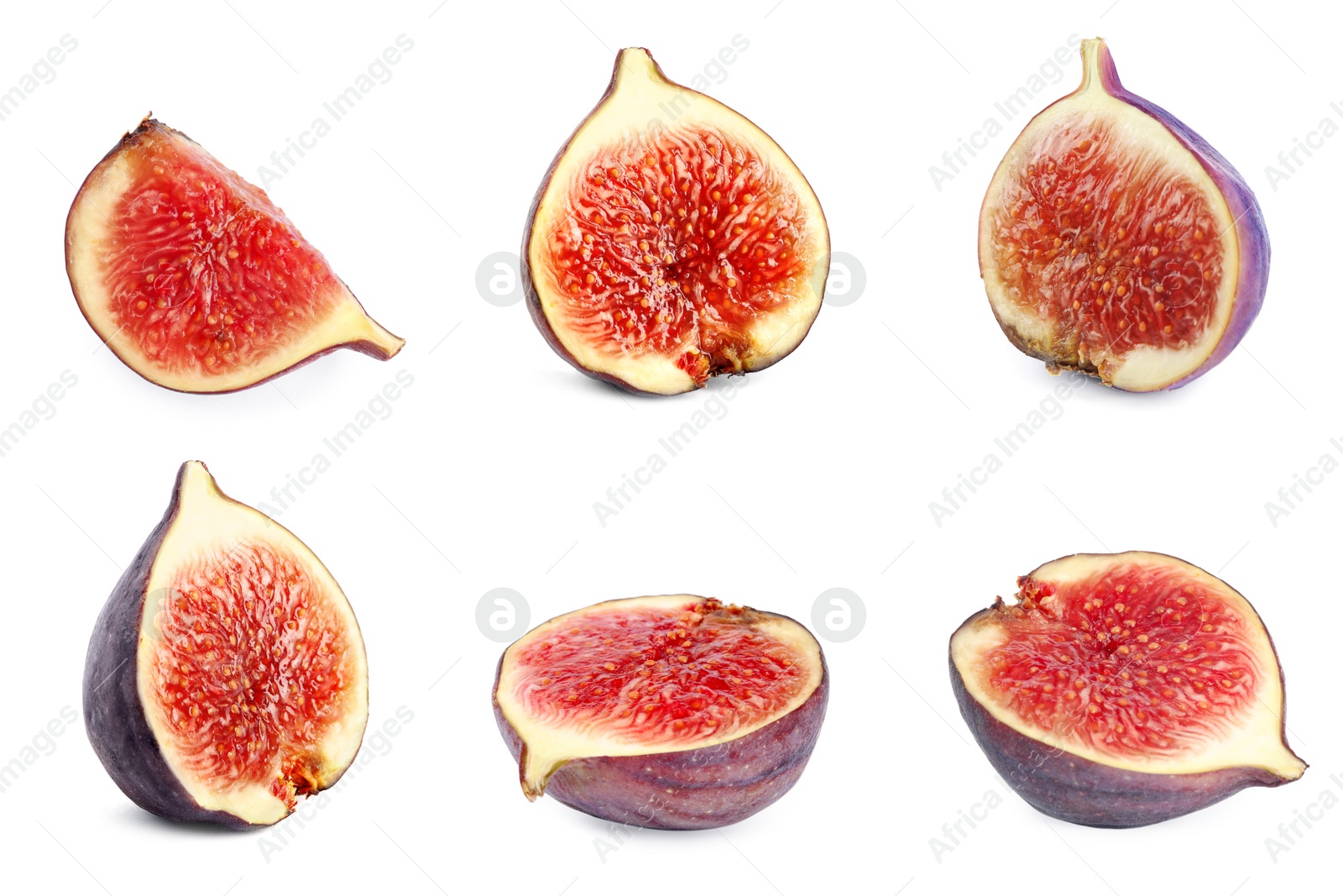 Image of Set of cut figs on white background