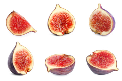 Set of cut figs on white background