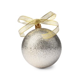 Beautiful shiny Christmas ball with bow isolated on white