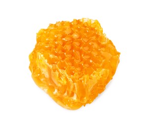 Photo of Piece of natural honeycomb with tasty honey isolated on white