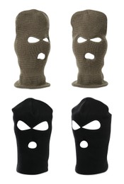 Image of Set with different balaclavas on white background 