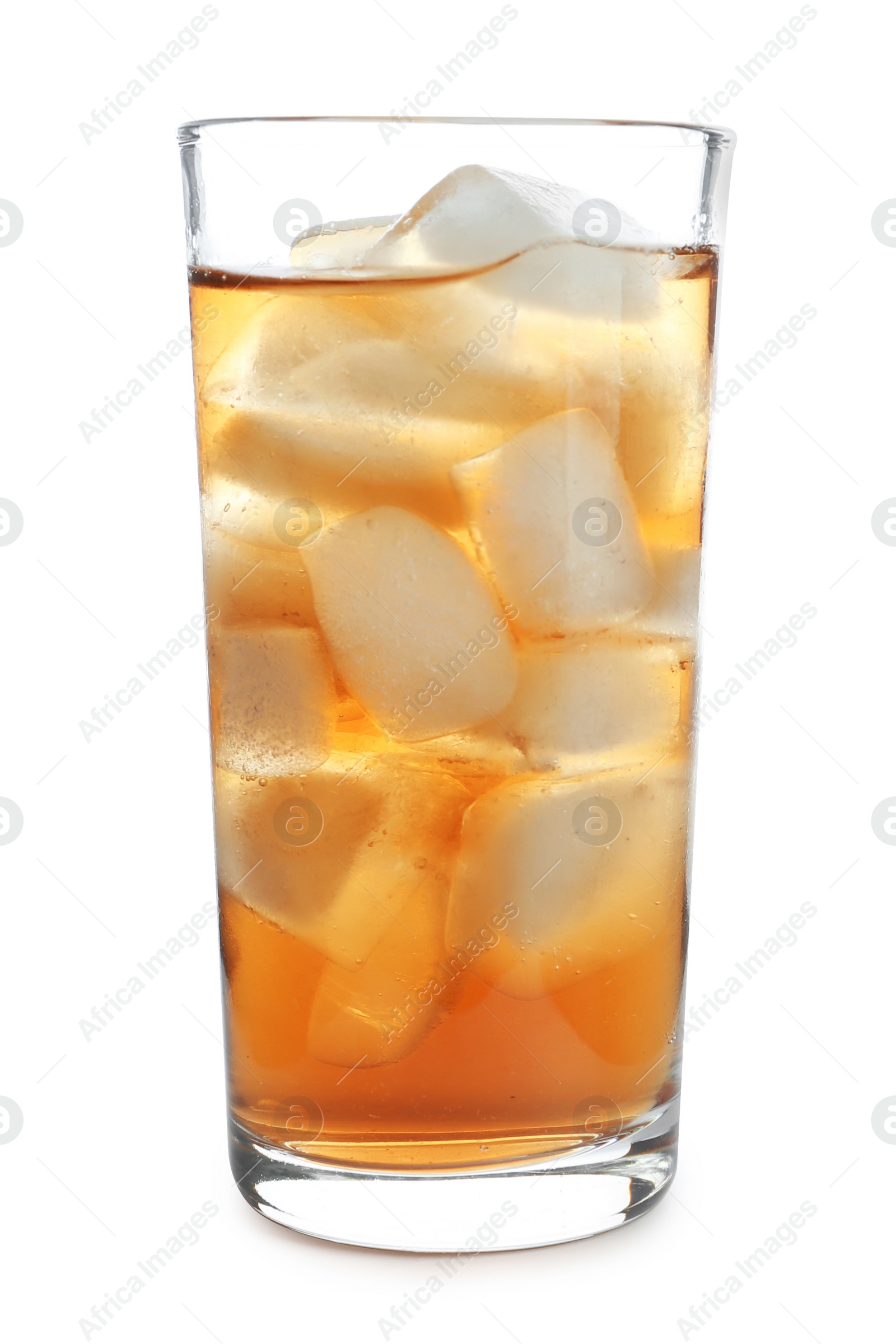 Photo of Glass of refreshing iced tea on white background