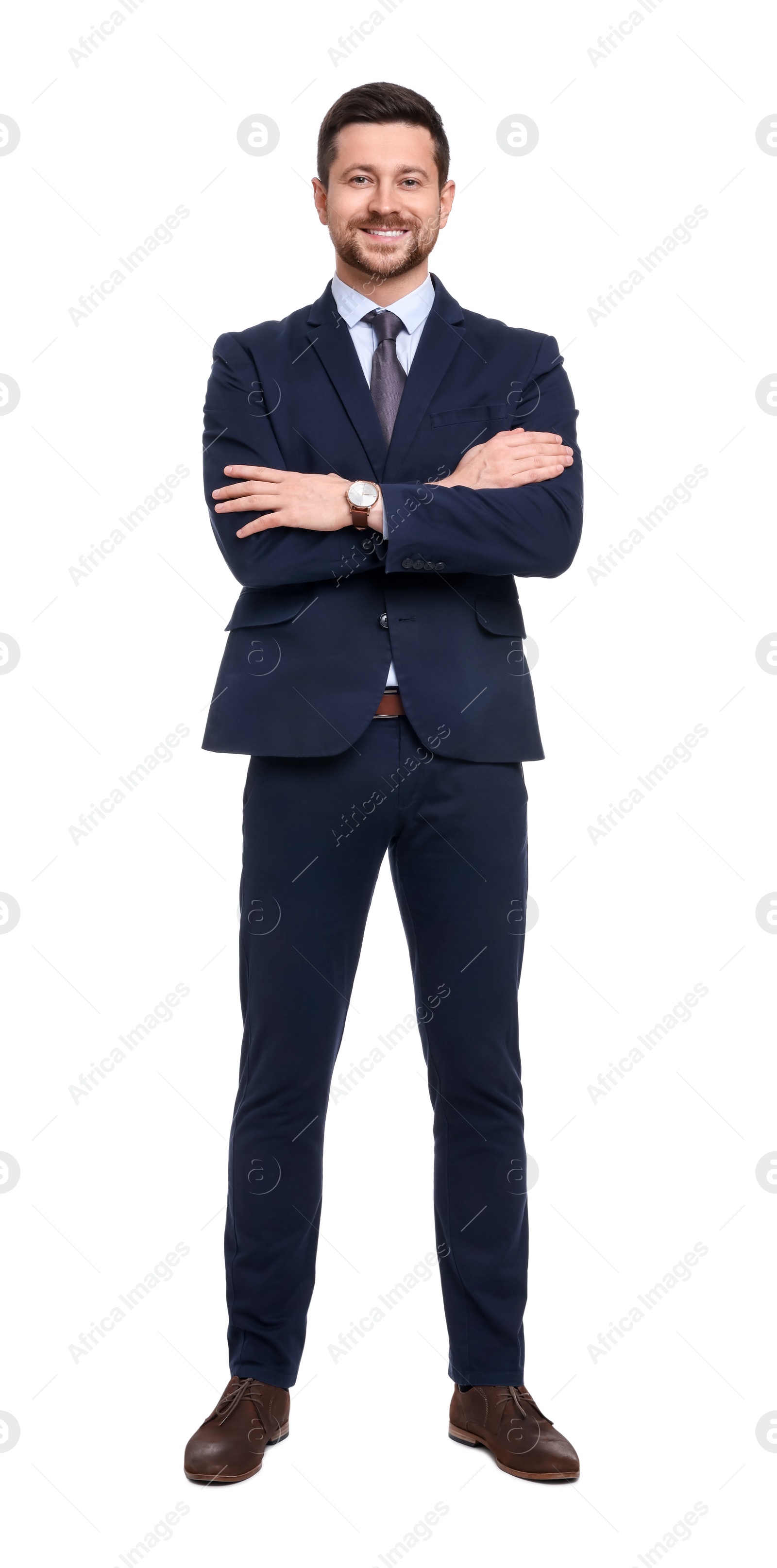 Photo of Handsome bearded businessman in suit on white background