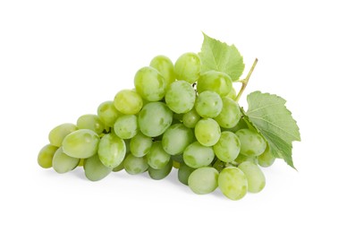 Fresh ripe grapes and leaves isolated on white