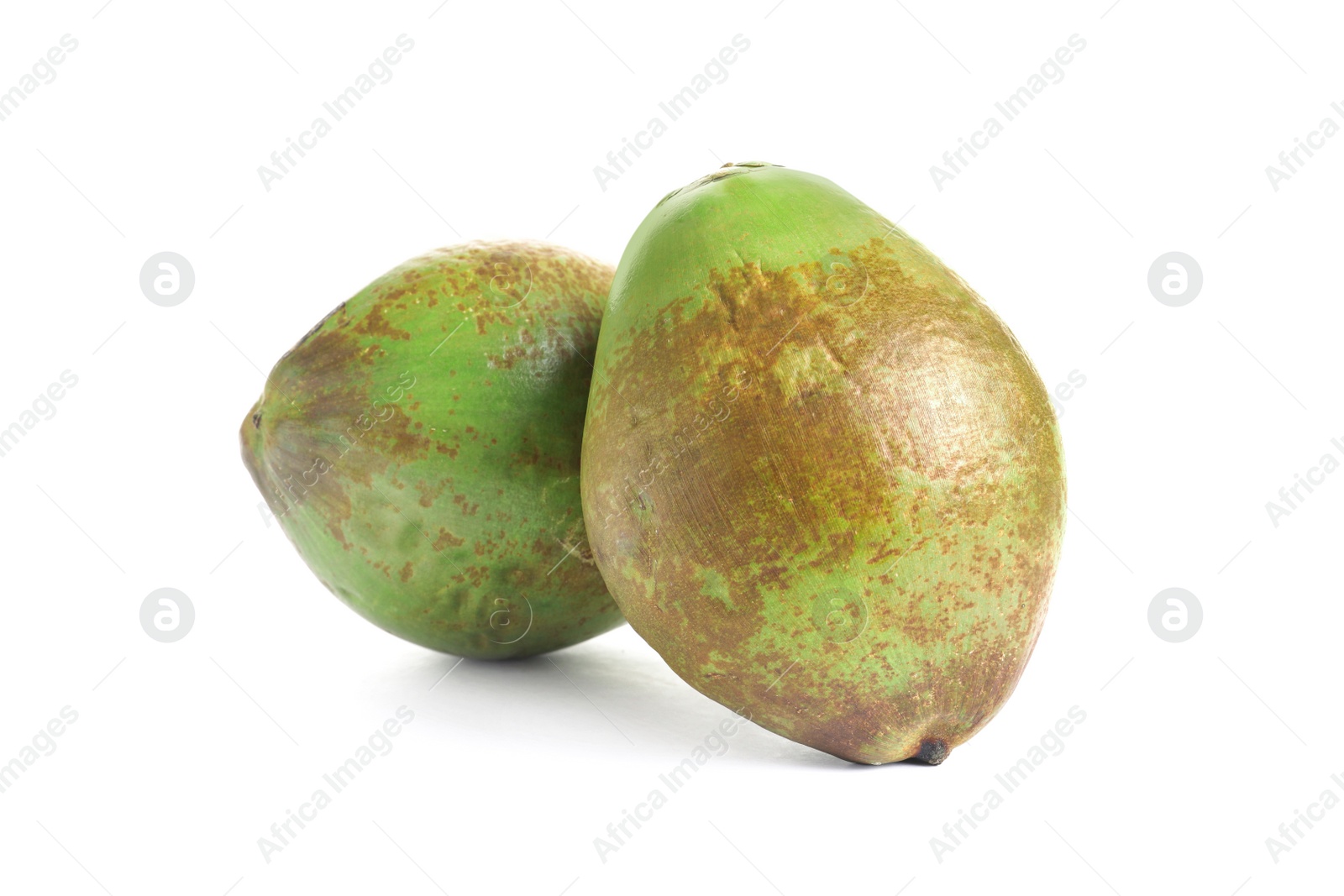 Photo of Fresh green coconuts on white background