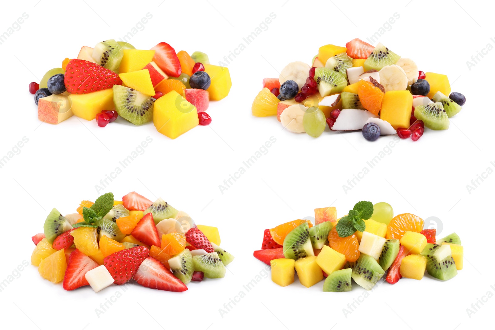 Image of Fruit salad, collection. Mixed fresh berries and fruits isolated on white