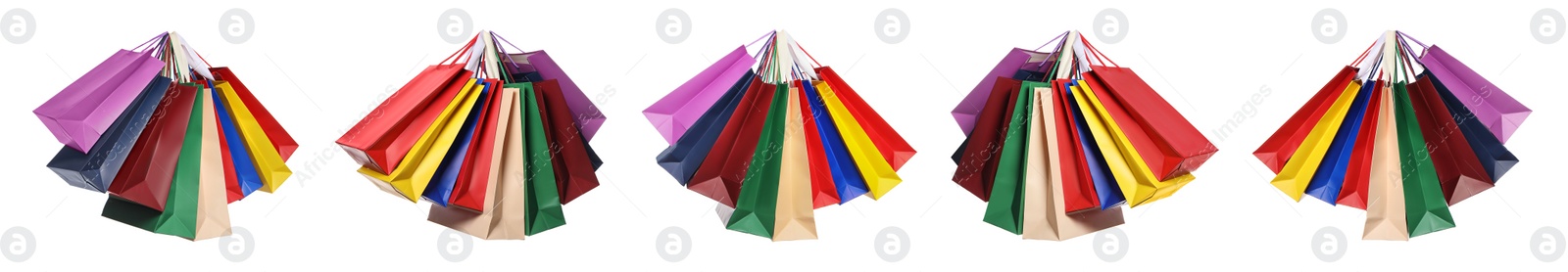 Image of Colorful shopping bags isolated on white, set