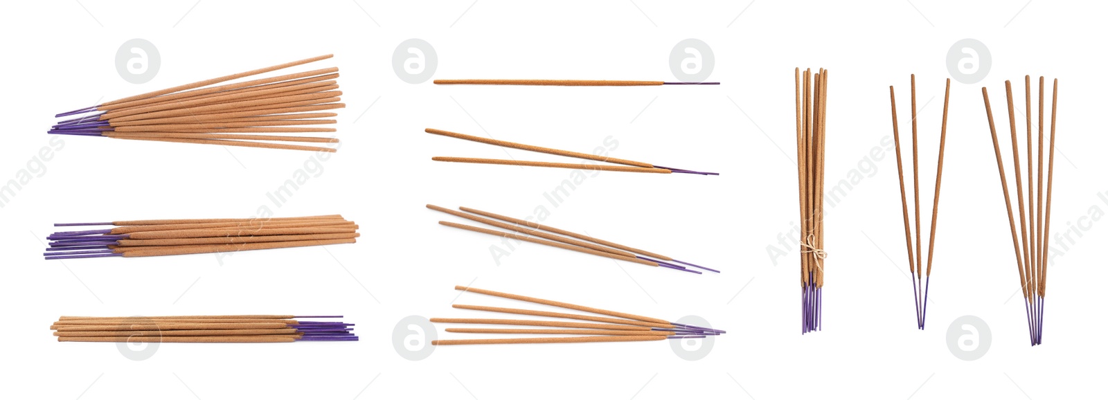 Image of Set with aromatic incense sticks on white background. Banner design