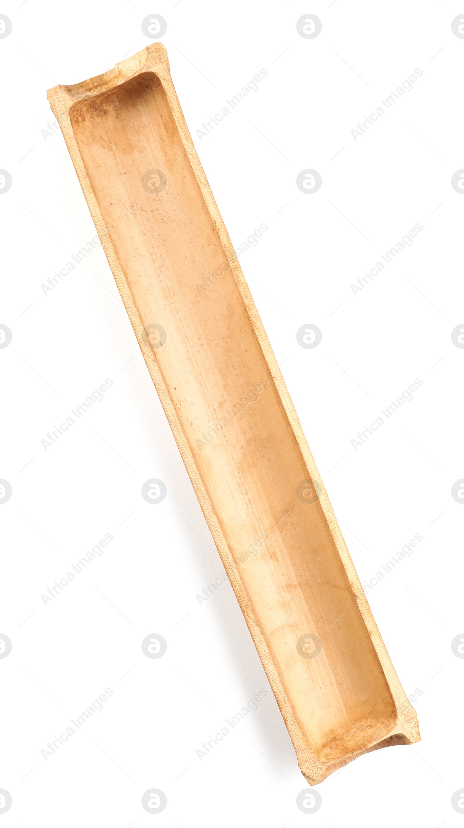 Photo of Cut dry bamboo stalk on white background, top view