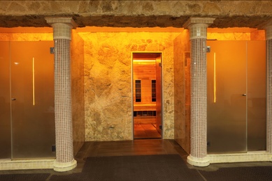 Modern interior of luxury spa center hall