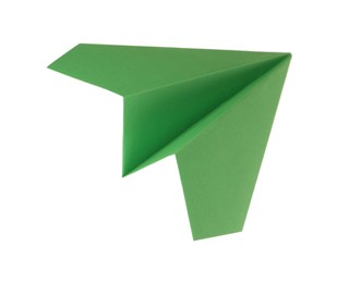 Handmade green paper plane isolated on white