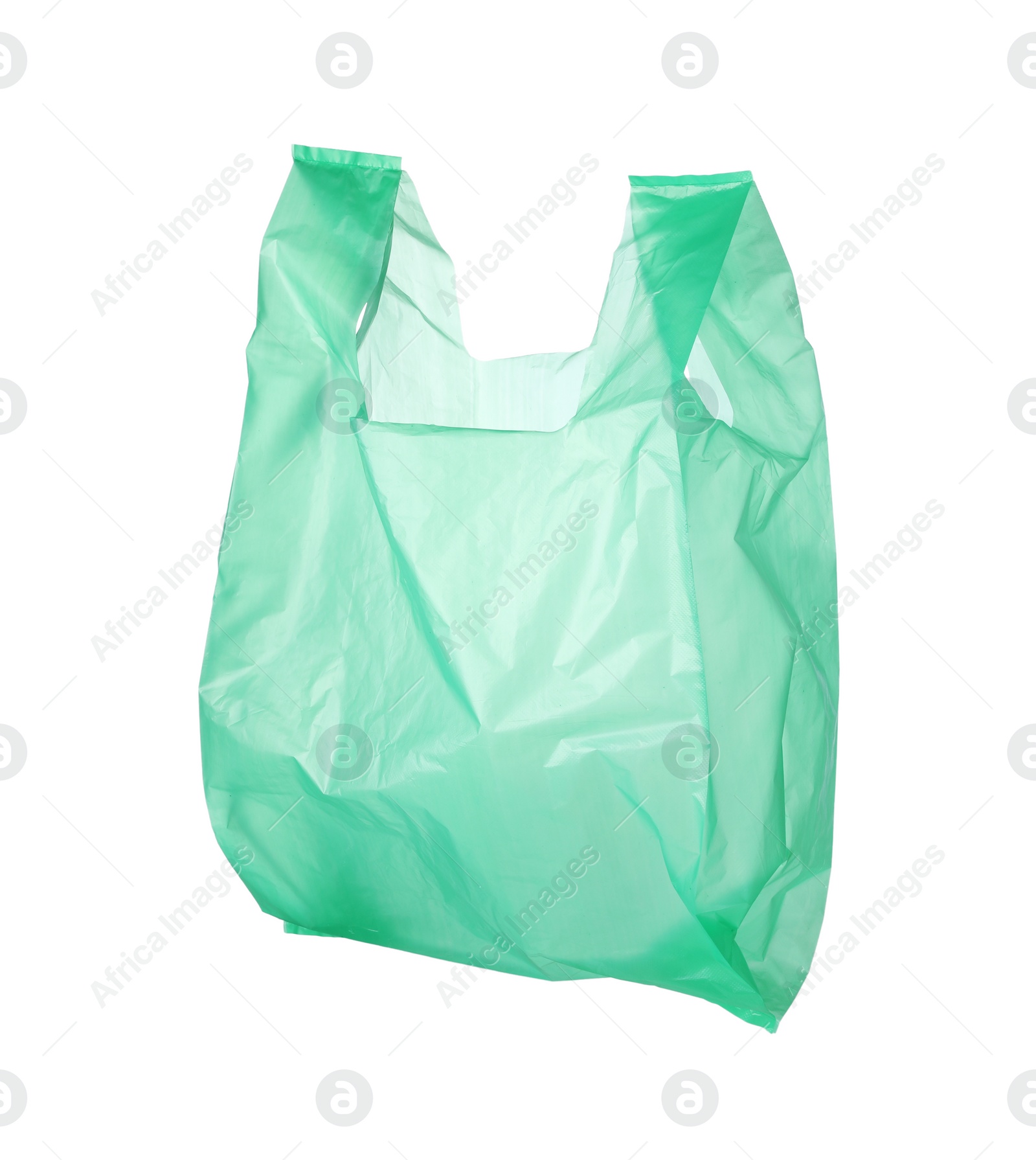 Photo of One green plastic bag isolated on white