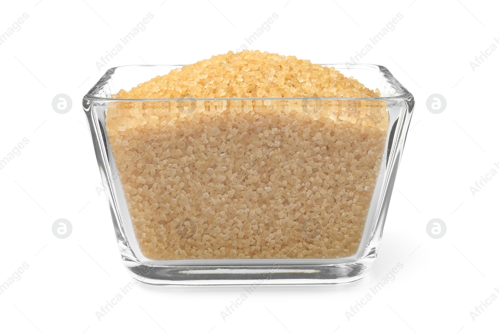 Photo of Brown sugar in glass bowl isolated on white