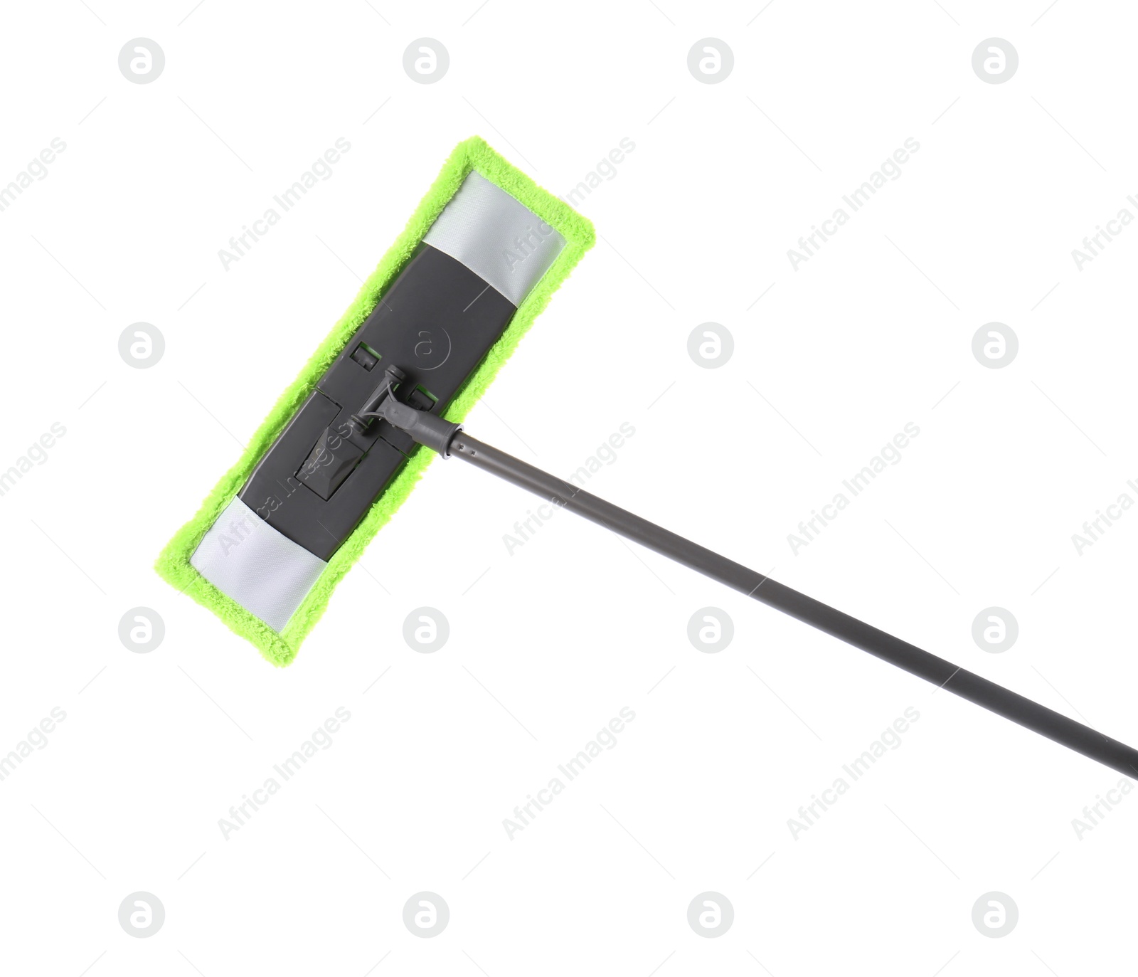 Photo of Green mop isolated on white. Cleaning service