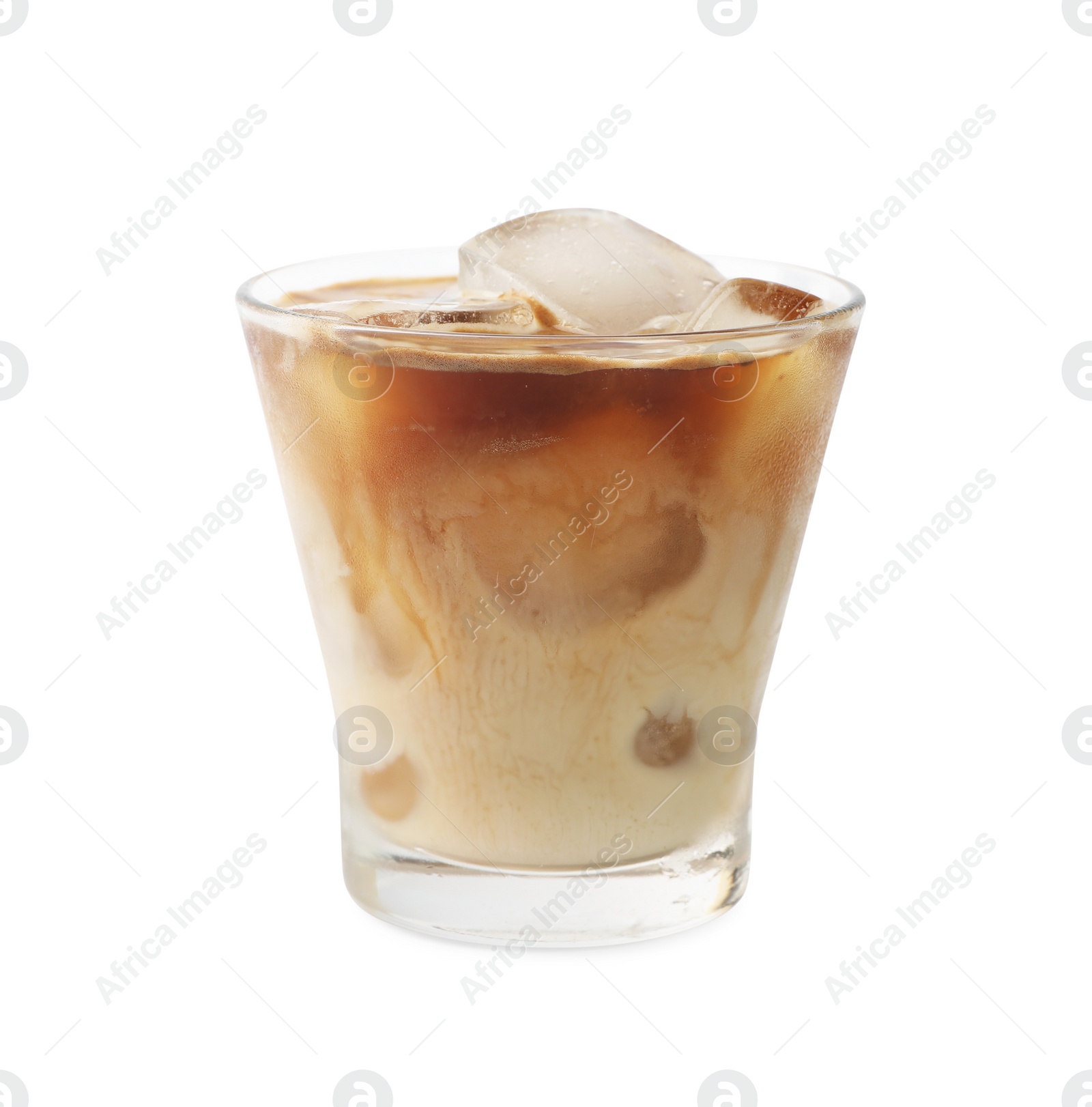 Photo of Iced coffee with milk in glass isolated on white