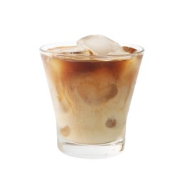 Iced coffee with milk in glass isolated on white