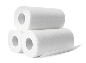 Photo of Rolls of paper tissues on white background