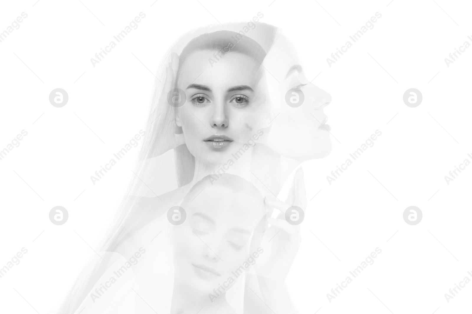 Image of Double exposure of beautiful women. Black and white effect