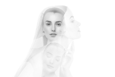 Double exposure of beautiful women. Black and white effect