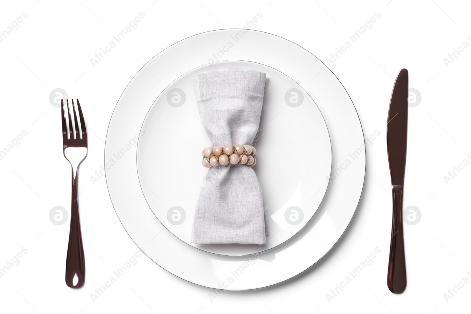 Photo of Beautiful table setting on white background, top view