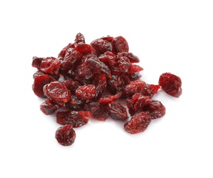 Pile of tasty dried cranberries isolated on white