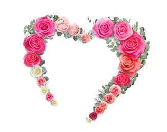 Image of Heart made of beautiful roses on white background