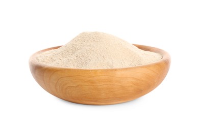 Bowl of buckwheat flour isolated on white