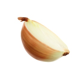 Photo of Half of fresh ripe onion isolated on white