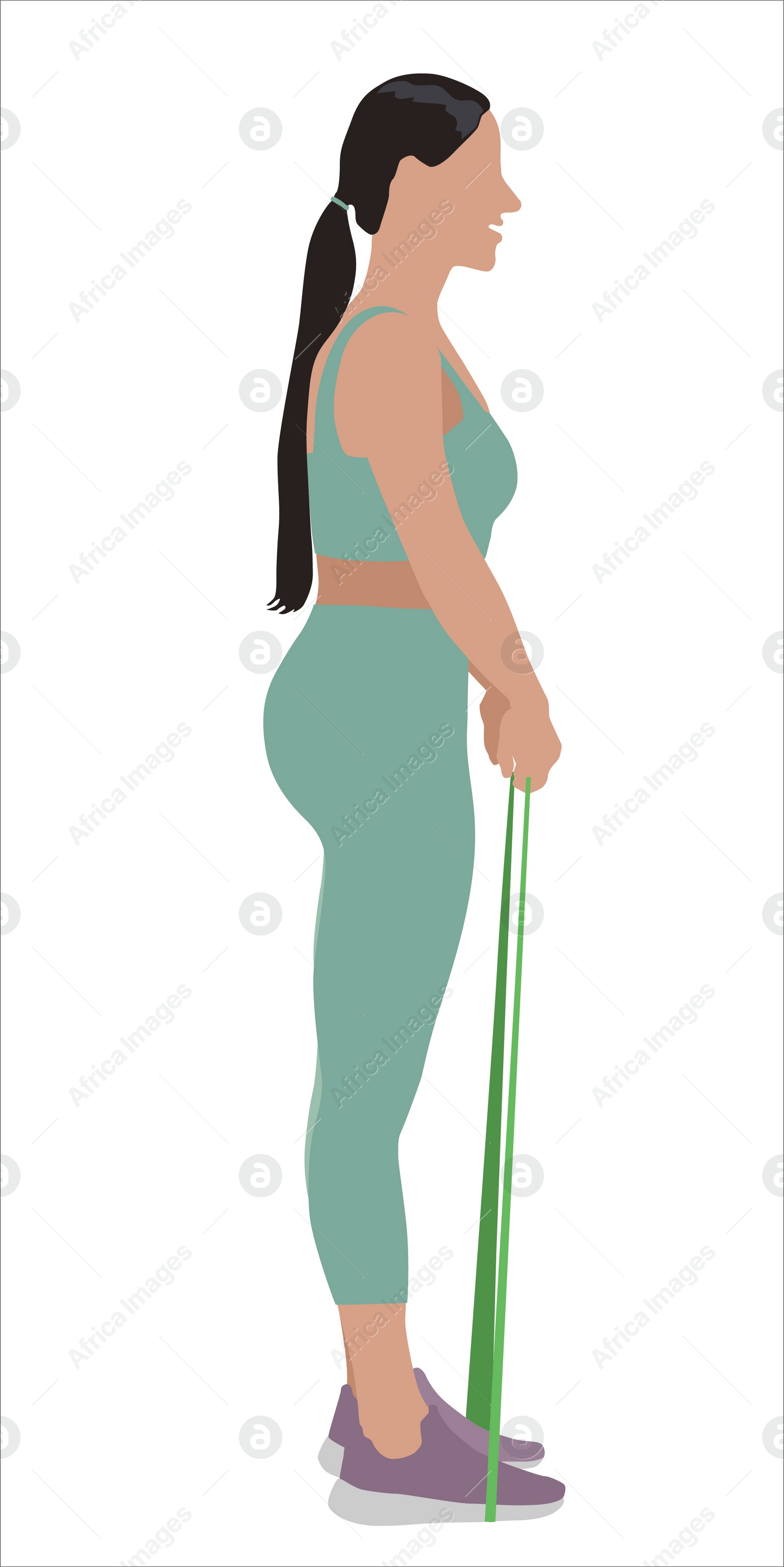 Illustration of Woman doing exercise with fitness elastic band on white background