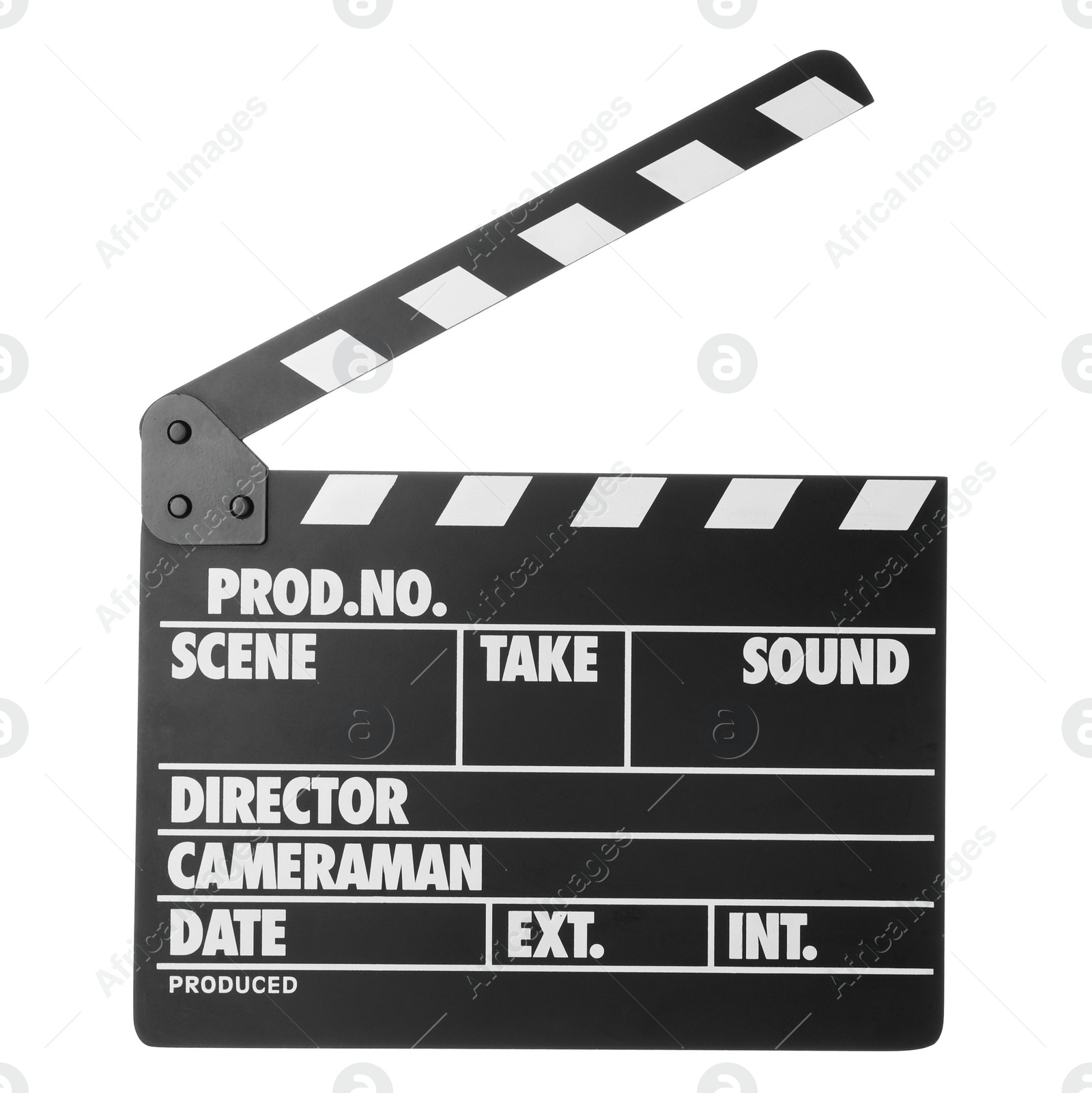 Photo of Clapper board isolated on white. Cinema production