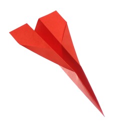 Handmade red paper plane isolated on white