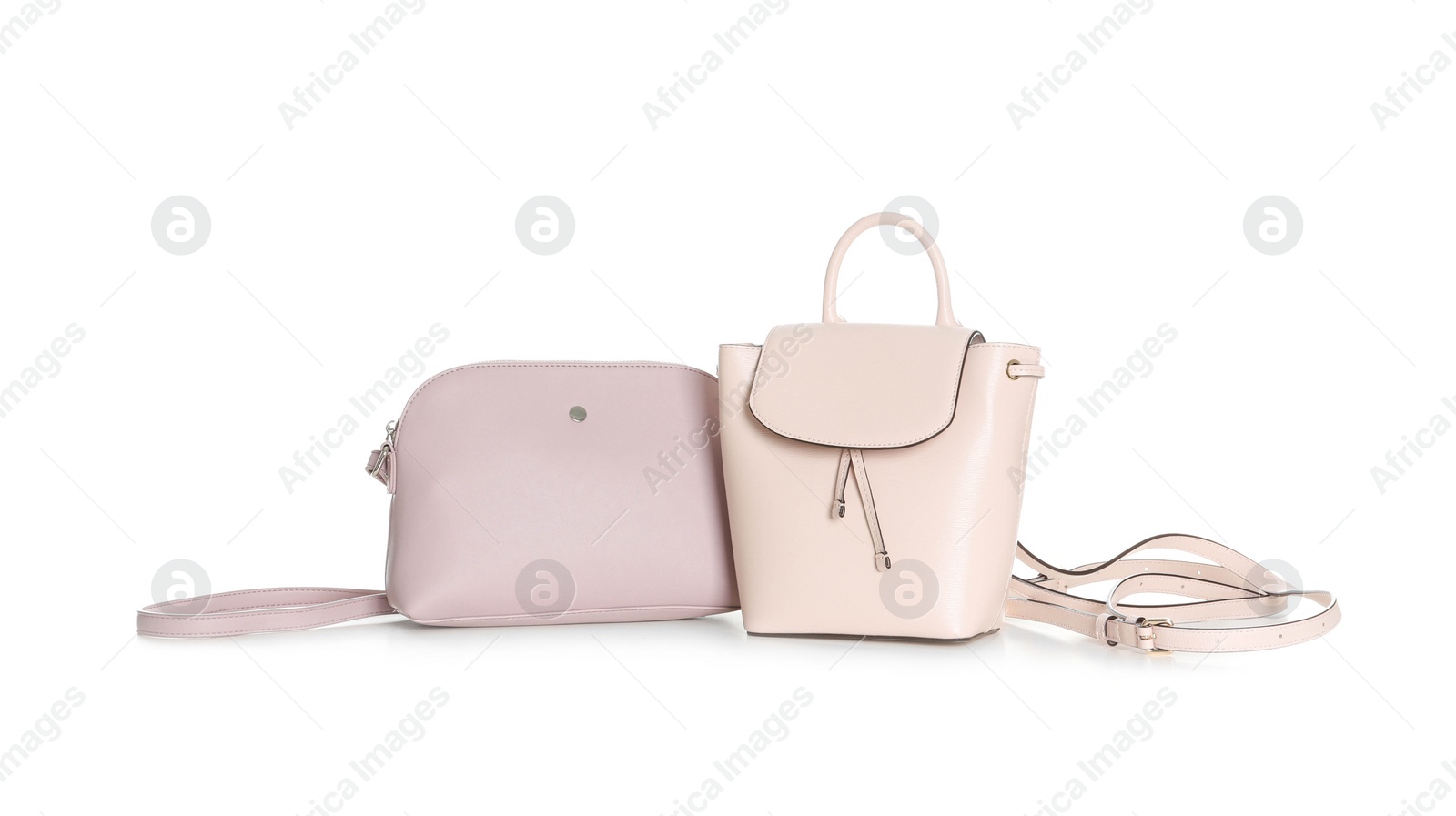 Photo of Different stylish woman's bags isolated on white
