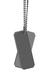 Military ID tags on white background