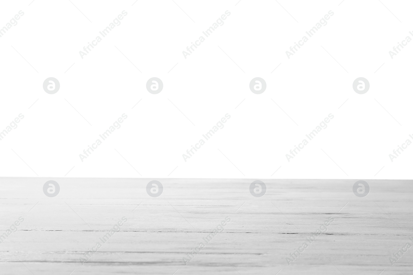 Photo of Empty wooden surface against white background. Mockup for design