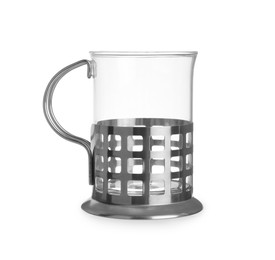 Photo of Traditional tea glass holder on white background