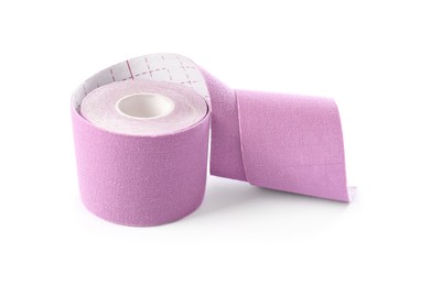 Photo of Violet kinesio tape in roll on white background