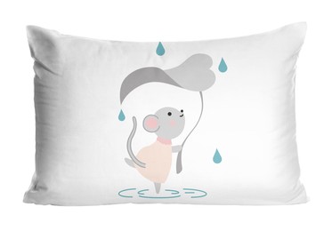 Image of Soft pillow with cute print isolated on white