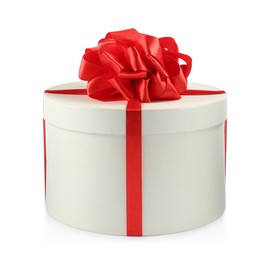 Beautiful gift box with red bow isolated on white