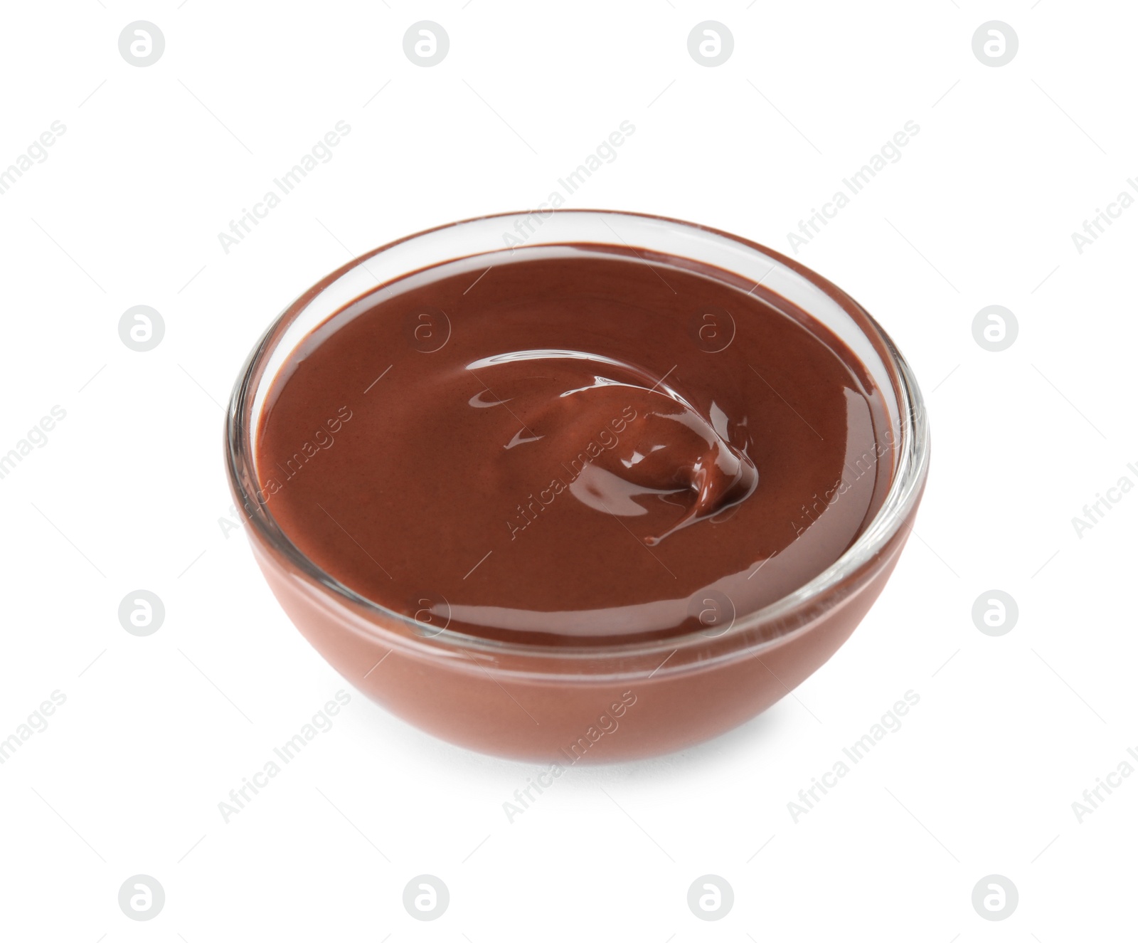 Photo of Dessert bowl with tasty chocolate cream isolated on white