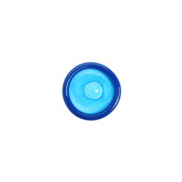 Photo of Unpacked blue condom isolated on white, top view. Safe sex