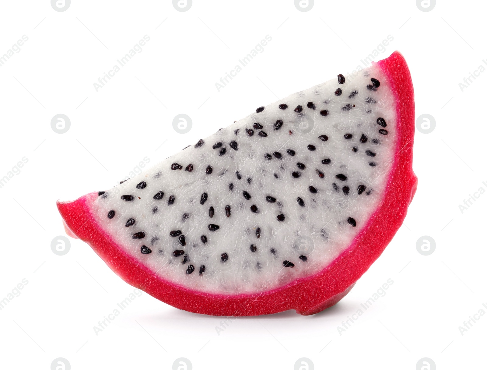 Photo of Slice of delicious pitahaya fruit isolated on white