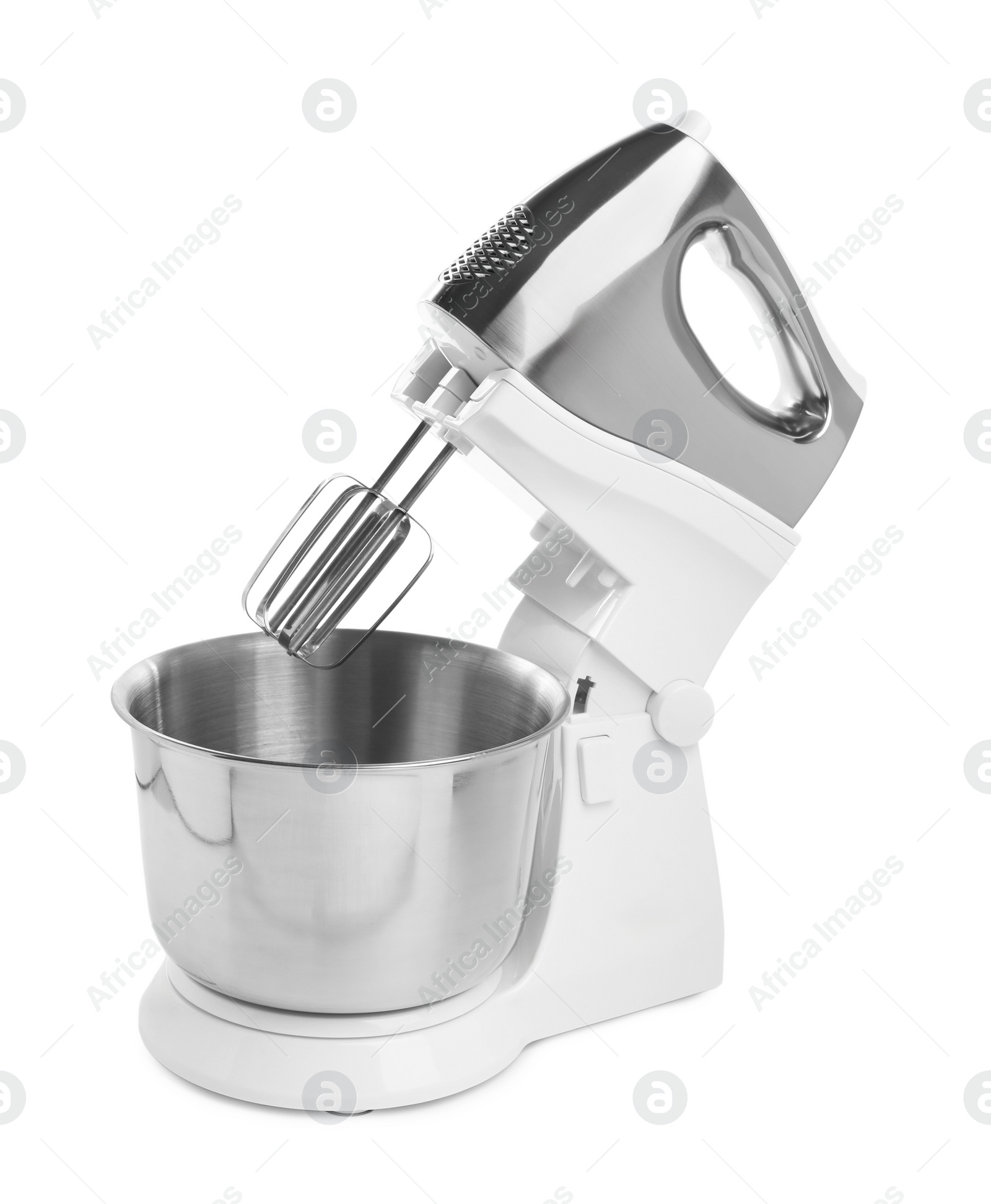 Photo of One modern stand mixer isolated on white