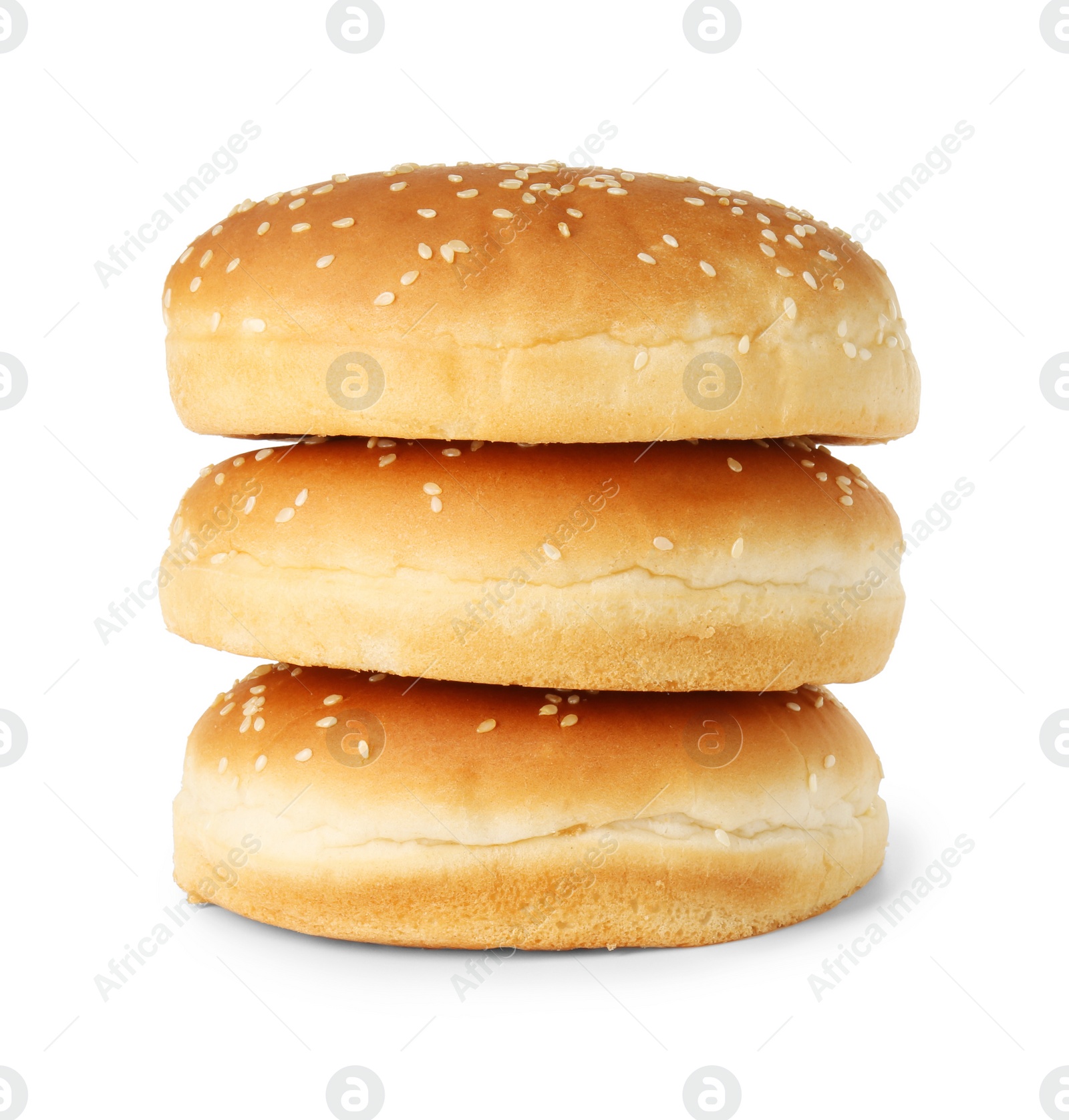 Photo of Stack of fresh hamburger buns isolated on white