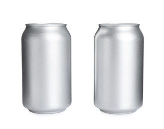 Photo of Aluminium cans of beverage on white background