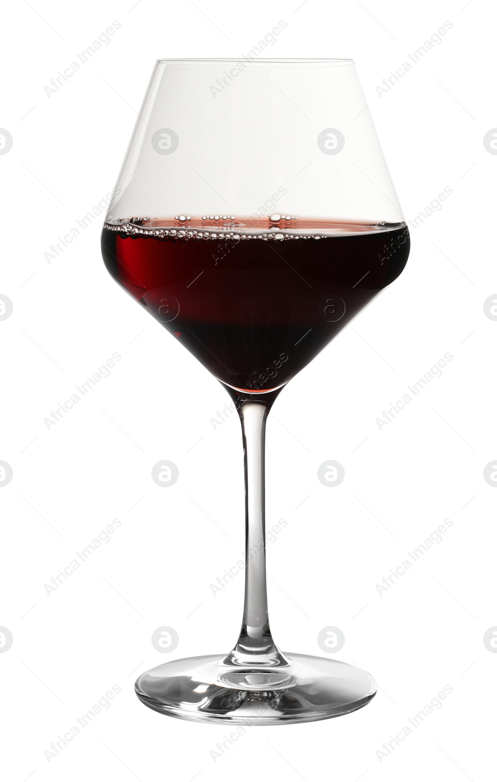 Photo of Glass of delicious expensive red wine on white background