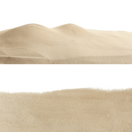 Heaps of dry beach sand on white background