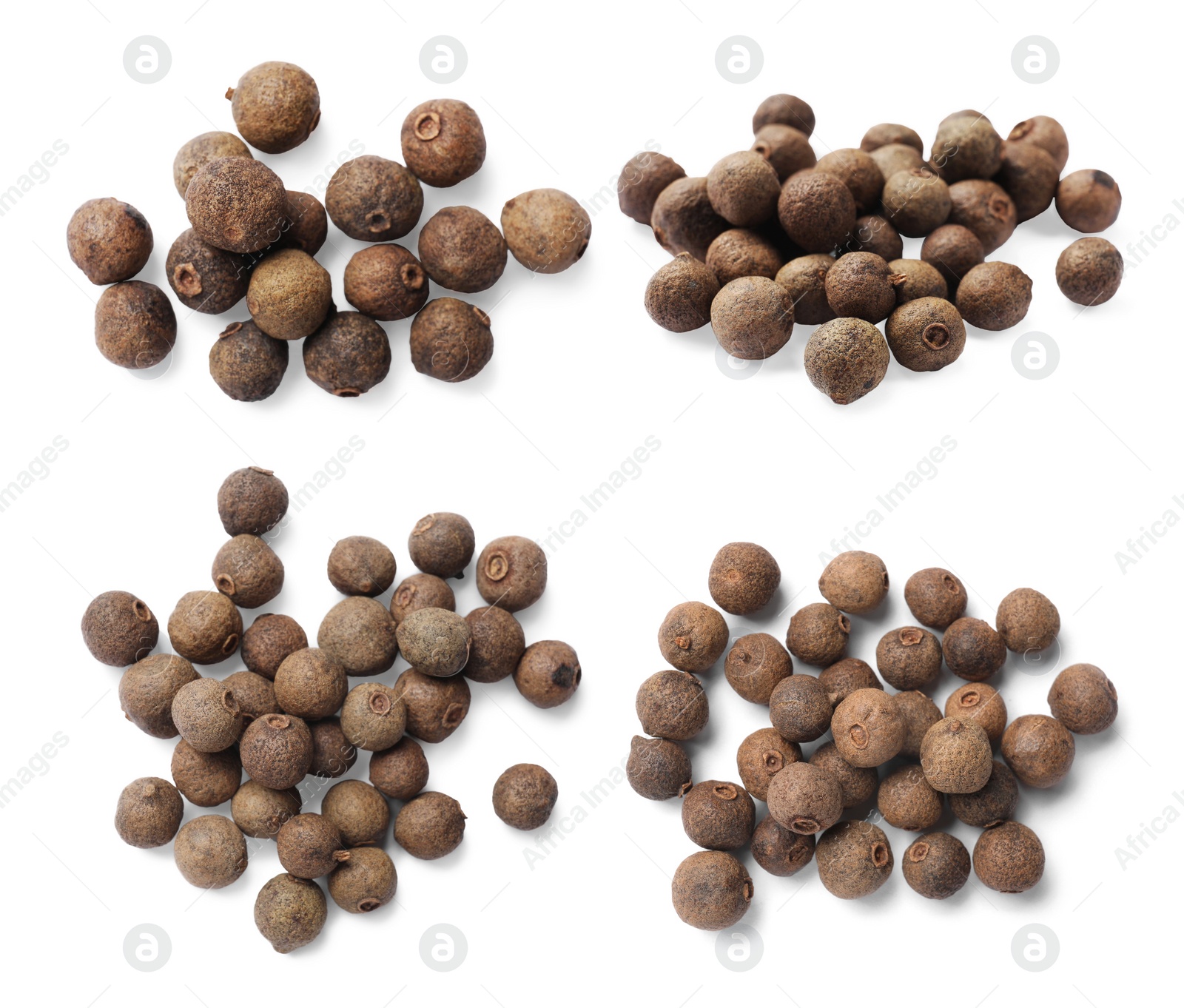 Image of Allspice berries (Jamaica pepper) isolated on white, set