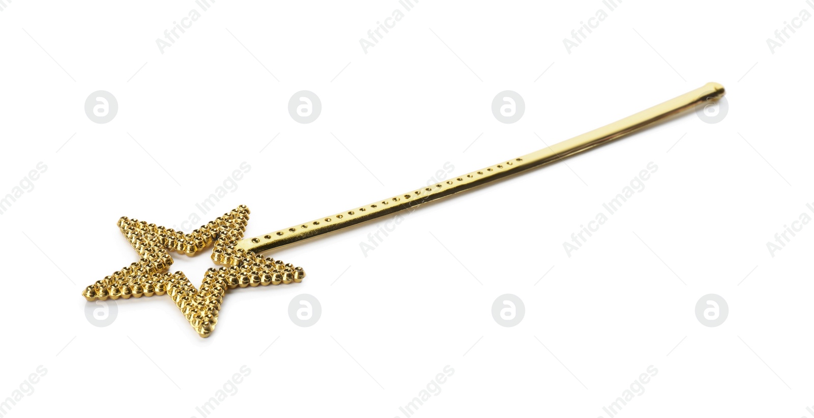 Photo of Beautiful golden magic wand isolated on white